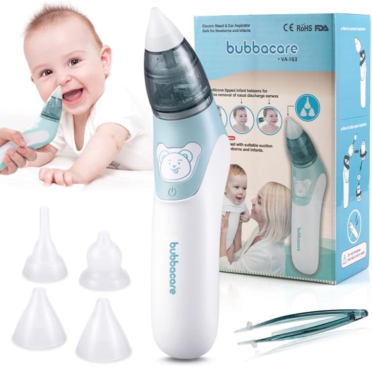 Nasal Aspirator, 2 in 1 Baby Nasal Aspirator & Ear Wax Remover, Electric Baby Nose Cleaner with 4 Silicone Nozzles for Newborns, Toddlers
