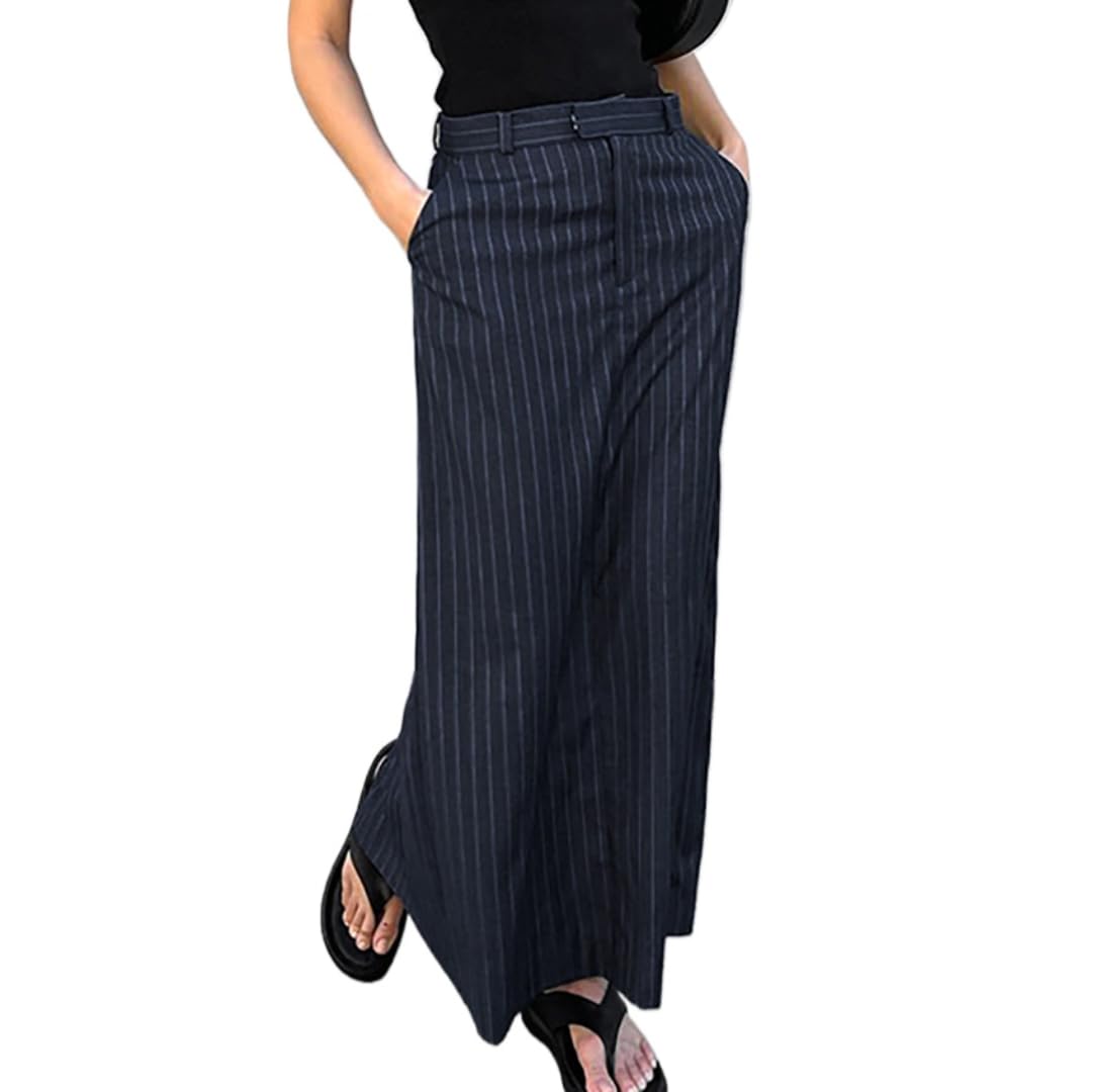 Womens Elegant Temperament Striped Slim fit Skirt Spring and Summer Simple Casual Long Skirt