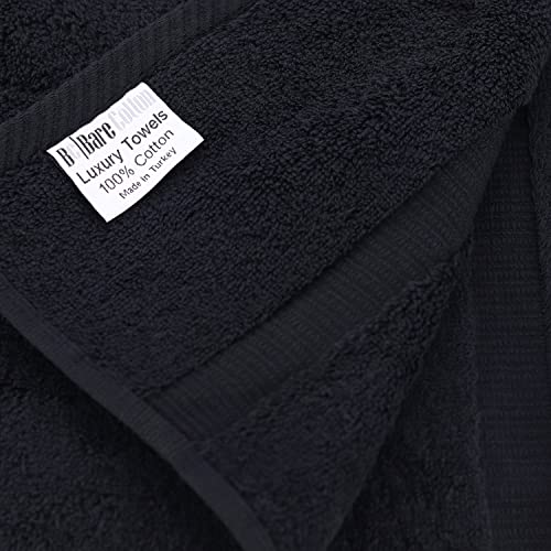 Image of Luxury Hotel & Spa Quality, Quick Dry 100% Turkish Cotton 700 GSM, Eco Friendly Towel, for Bathroom, Gymand Kitchen Dobby Border Soft Hand Towel Set 16 X 30, Black, Hand Towels - Set of 6