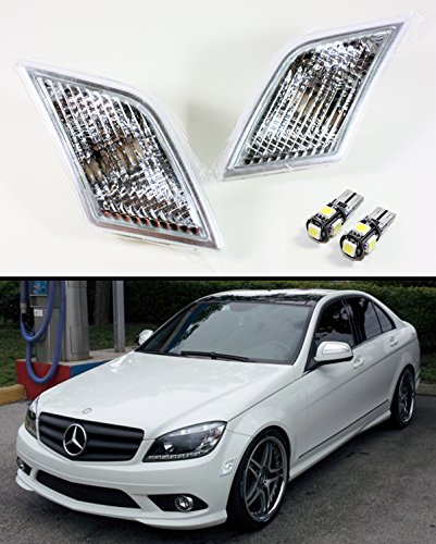 Fits for Mercedes Benz W204 C250 C300 C63 AMG Euro Clear Side Marker Lamp Light + Error Free LED Bulb