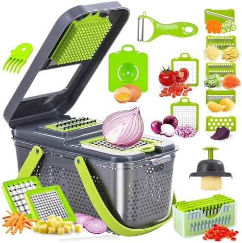Vegetable Chopper,22-in-1 Multi-Function Food Chopper,Professional Onion Chopper with 13 Blades,Kitchen-Food Chopper with Container for Tomato,Potato,Fruits -Easy Clean & Storage (13 Blade)