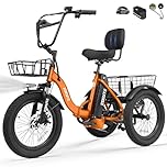 ESKUTE Adult Electric Trike Bike 1200W High-Power Motor & 499Wh Removable Battery 18x3.0 Fat Tire Foldable 3-Wheels, 18MPH Assisted Pedalling Orange with Acc