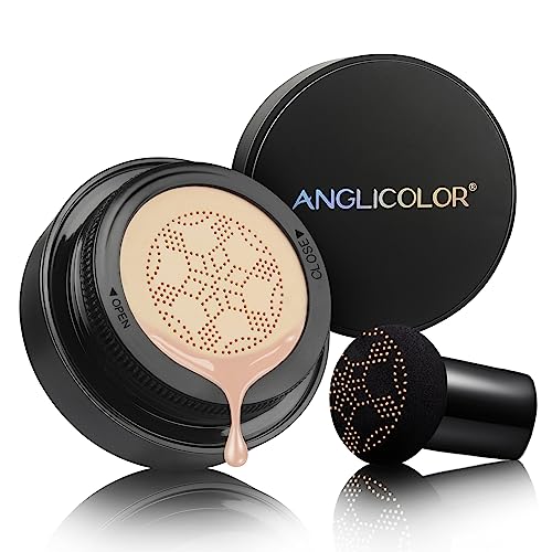 Anglicolor Mushroom Head Air Cushion CC Cream Full Coverage,Face Makeup Cushion Foundation Long Lasting,BB Cream Even Skin Tone for Oily & Combination Types (01)