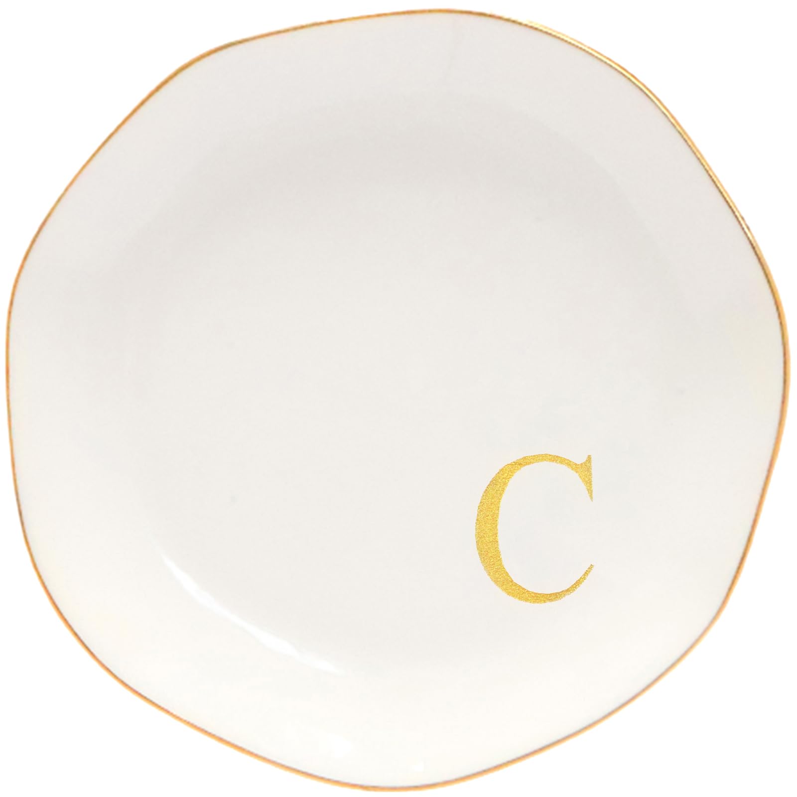 Ceramic Jewelry Tray Initial Ring Dish Personalized C-Monogrammed Engagement Wedding Gifts, for Birthday Mother's Day Christmas for Women, Ceramic White 4.75" (C)