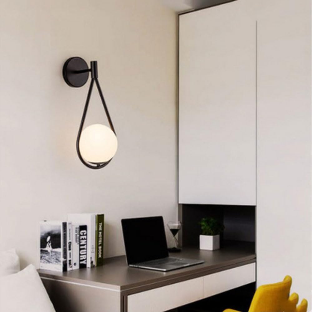 Applique da Parete Moderna con Globo in Vetro, Lampada da Bagno, Applique a Cablaggio Fisso con Paralume a Sfera Bianca, lampade per Soggiorno e Camera da Letto