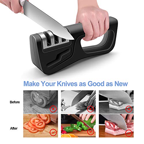 image for ONECOOK Manual Kitchen Knife Sharpener 3 Stage, Professional 4 in 1 Kn