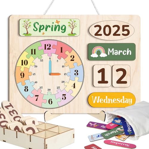 Mondily Interactive Wooden Calendar for Kids Ages...