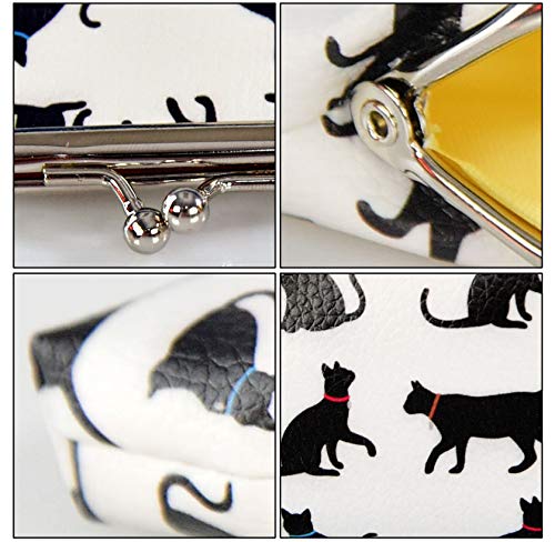 Home-X Black Cat Kiss Lock Coin Purse, Cream With Cat Design Change Wallet For Women 3 1/2" L X 3 1/4" W #TOP4
