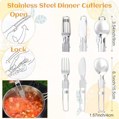 15 Pcs Camping Cookware Set, Stainless Steel Outdoor Camping Cooking Kit with Pot and Pan Cups Plates Forks Knives Spoons Kit for 1-2 Person Camping, Backpacking, Outdoor Cooking and Picnic - Image 4