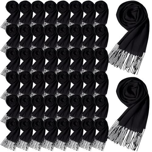 48 Pcs Scarf Bulk Cashmere Shawls and Wraps Tassel Edge for Wedding Bridesmaid Party Favors, 13.8 x 78.8 in