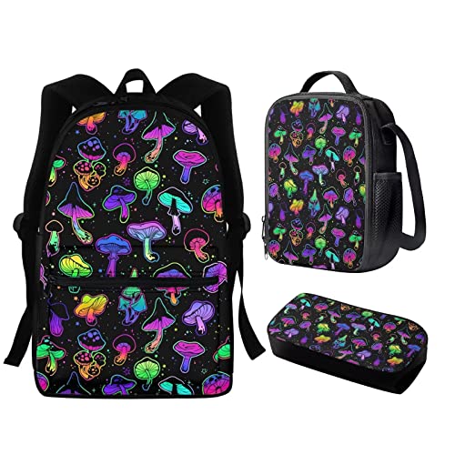 Set di 3 zaini con gatto per ragazze e bambini con borsa per il pranzo e matite set da 3 pezzi per libri elementari zaino per scuola prescolare Fungo Colorf Taglia unica Zaini Daypack
