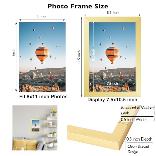 Image of JCJMY 8x11 Picture Frame Gold for Wall Hanging or Tabletop- Wall Mounting Horizontally or Vertically, 8 x 11 Wall Gallery Poster Photo Frame for 8 by 11 Photos, Gold