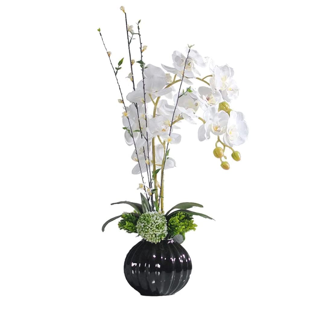 XDLEDMKIZ Orchid Artificial Flowers Faux Orchids Porcelain Vase Set Artificial Flowers for Interior Decoration Artificial Phalaenopsis Flowers Plants natural look
