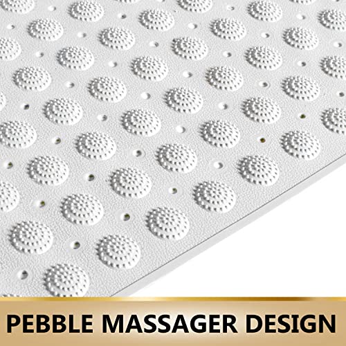 Image of TurtleGrip Anti-Slip Shower Mat, 100x40 cm Accu-Pebble (White), Anti-Skid Extra Large Bath Mat with Suction Cups, Machine Washable Bathroom Mats with Drain Holes