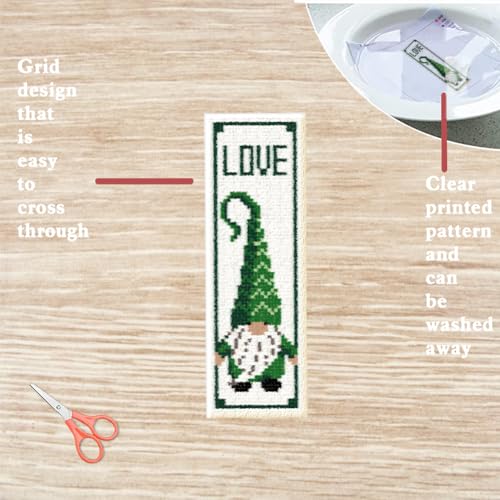 Image of FREEBLOSS 6Pcs Cross Stitch Bookmark Kits Gnome Elf Pattern Stamped Embroidery Bookmarks Beginner Embroidery Kit with Instructions Counted Cross Stitch Kit for Hand Embroidery Gift