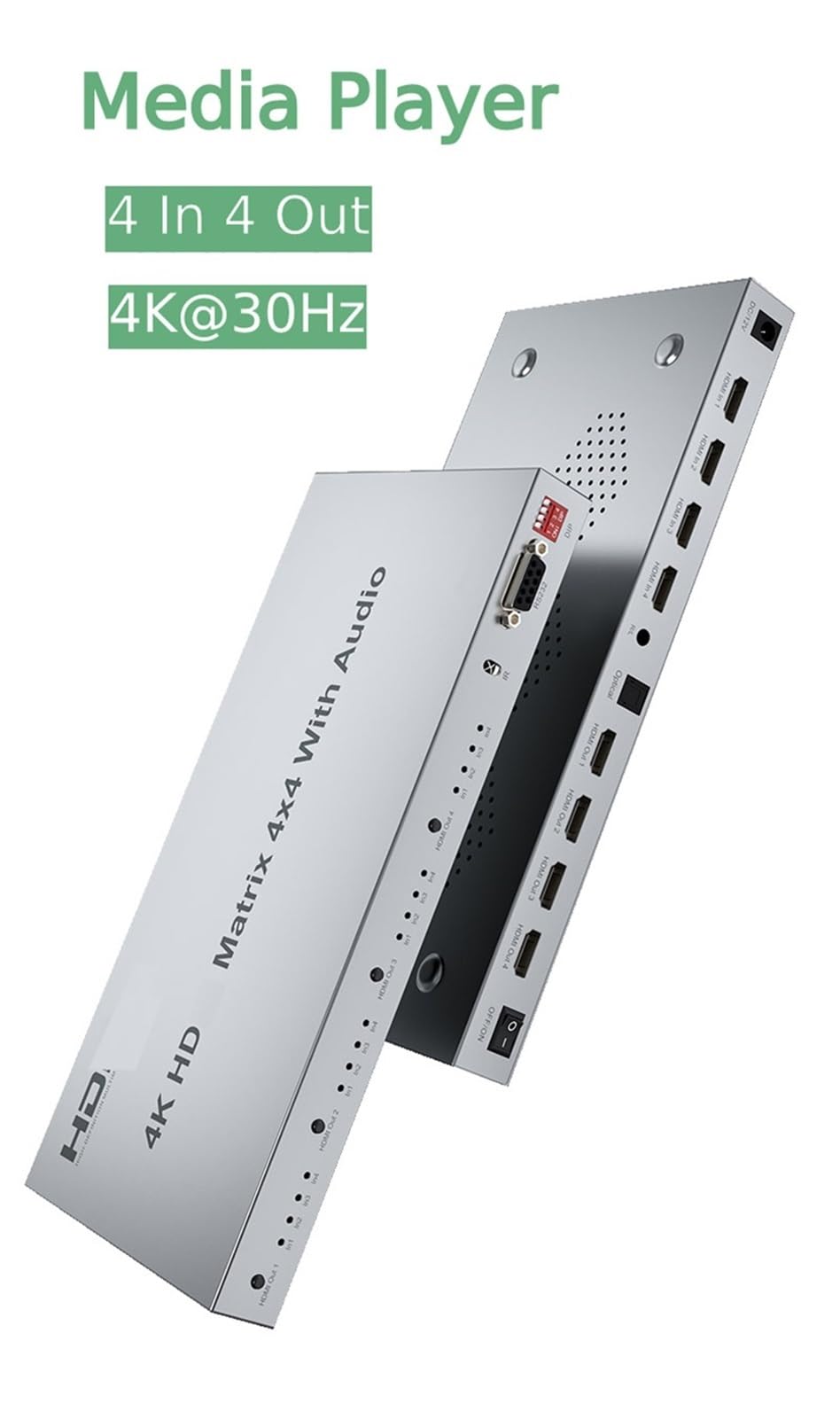 Matrice HDMI 4x4 4K@60Hz Compatibile con estrattore HDR 18Gbps 2.0 Switcher Splitter 4 in out Supporto RS232 con Ampia compatibilità, Facile da configurare(4K 30Hz 4x4)