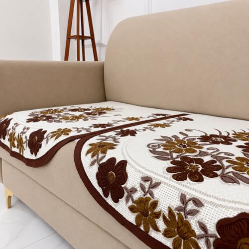 Image of Homerz Premium 'Surya Series' Sofa Cover | Stylish Sofa Protector | Net Fabric | Anti-Stain & Washable Slip Cover Exact Size Antislip (Daisy Brown, 7 (3+2+2) Seater, Only Seat Cover)