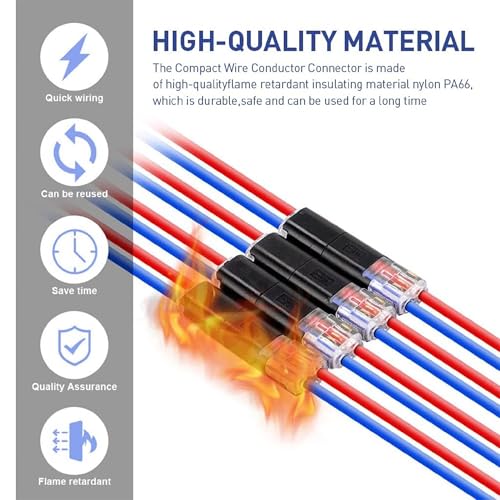 Image of Bellox 10pcs 2-Pin Cable Connector for 18-24AWG Wires, 2 Way Universal Compact Wire Terminals, 2 Pin Push-Type Connectors with Locking Buckle, Electrical Wire Jointer