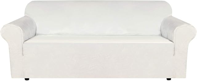BellaHills Velvet Sofa Slipcover Stretch Large Couch Covers Soft Sofa Cover Furniture Protector with Non Slip Straps, Slipcover for Sofa, Couch Covers for Dogs, Couch Slipcover (3 Seater, Ivory)