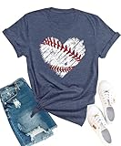 YZMI Womens Baseball Shirt Cute Baseball Mom Gifts T-Shirts Baseball Heart Graphic Tee Heather Blue L