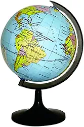 Globo Terrestre Escolar Com 10,5Cm de Diâmetro Base Plástica Preta Mapa Político Colorido