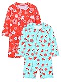 AlisOker 2 Pack Toddler Baby Girls One Piece Rash Guards Baby Kid UPF 50+ Long-Sleeve Dry Fit Zip Swimsuit for...