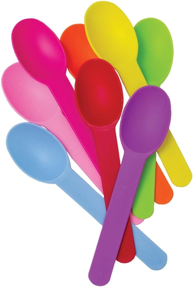 [1,000 Count] Mixed Heavy Duty Plastic Spoons - Bulk, Disposable, Dishwasher Safe, and Reusable Frozen Yogurt Ice Cream Spoons - Frozen Dessert Supplies