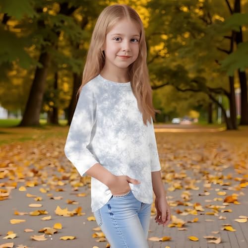 3/4 Length Sleeve Boys Shirts Cute Fall Crew Neck Cute Tops Y2K Tie Dye 3/4 Sleeve Dressy Casual Outfits Trendy Loose3