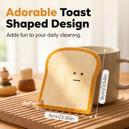 Image of Bread Sponges, Toast Shaped Compostable Kitchen Scrubber Pads, Non-Scratch Dish Sponge Set (4Pcs) (4pcs-X face)