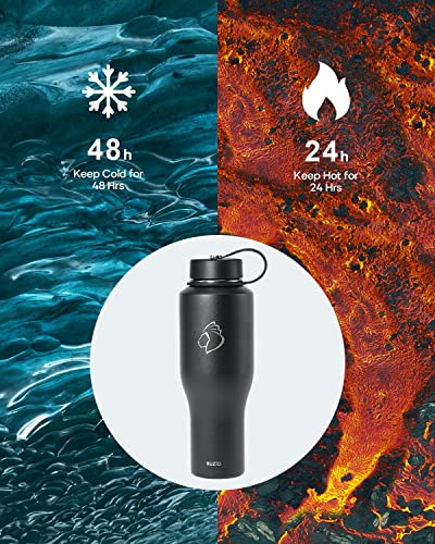 Buzio Insulated Water Bottle With Straw Lid, 40Oz Tumbler Travel Flask, Double Wall Vacuum Insulated Stainless Steel Leak Proof Tumbler, Fits Any Car Cup Holders, Keeps Cold For 48 Hrs, Hot For 24 Hrs #TOP2