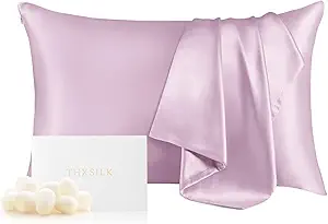 THXSILK 100% Mulberry Silk Pillowcase for Hair and Skin, Grade 6A+ Mulberry Silk Pillow Case Soft and Breathable, Hypoallergenic Pillow Case Cover with Zipper, 1pc (Queen 20"x30", Light Purple)