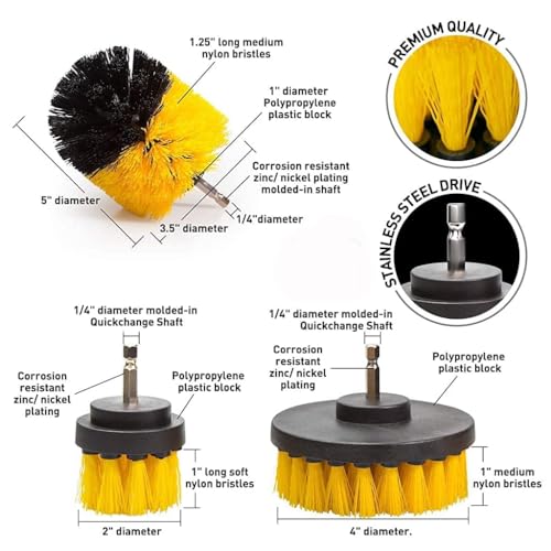 Image of 8Pcs Power Drill Scrubber Brush Set, Drill Brush Attachment Set, Scrubber Brush Scrub Pads for Bathroom Surfaces, Floor, Tub, Shower, Grout, Tile, (Without Drill Machine), (Pack of 1)
