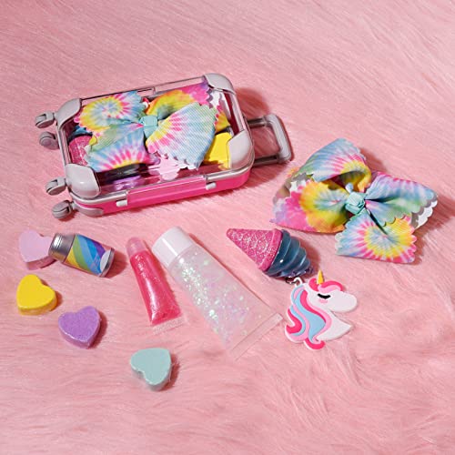 9Pcs Lip Glosses Care Set With Suitcase, Glitter Icecream Shape Lip Glosses With Bow In Realistic Suitcase Toy For Kids Makeup Ages 5+, Non Toxic & Kids Friendly #TOP6