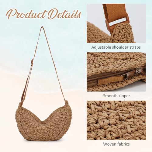 Image of GOKTOW Straw Crescent Beach Crossbody Bag for Women,Raffia Woven Shoulder Handbags for Summer Vacation 2025