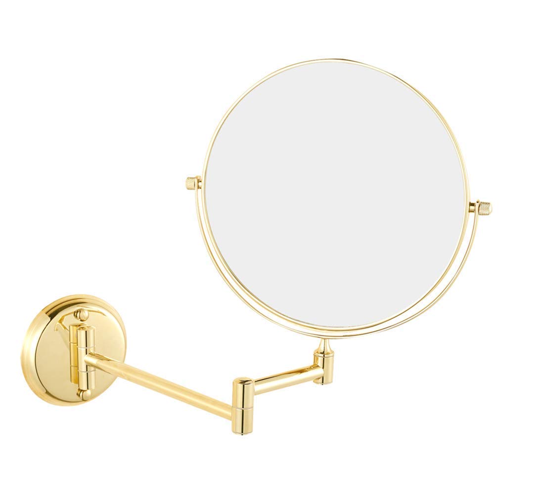 BKSXSOP 8-Inch Double-Sided Wall Mounted Makeup Mirror - Adjustable Vanity with 5X/7X Magnification, Swivel Design, Nickel Finish, Perfect for Bathroom & Cosmetic Use (Gold, 5X)