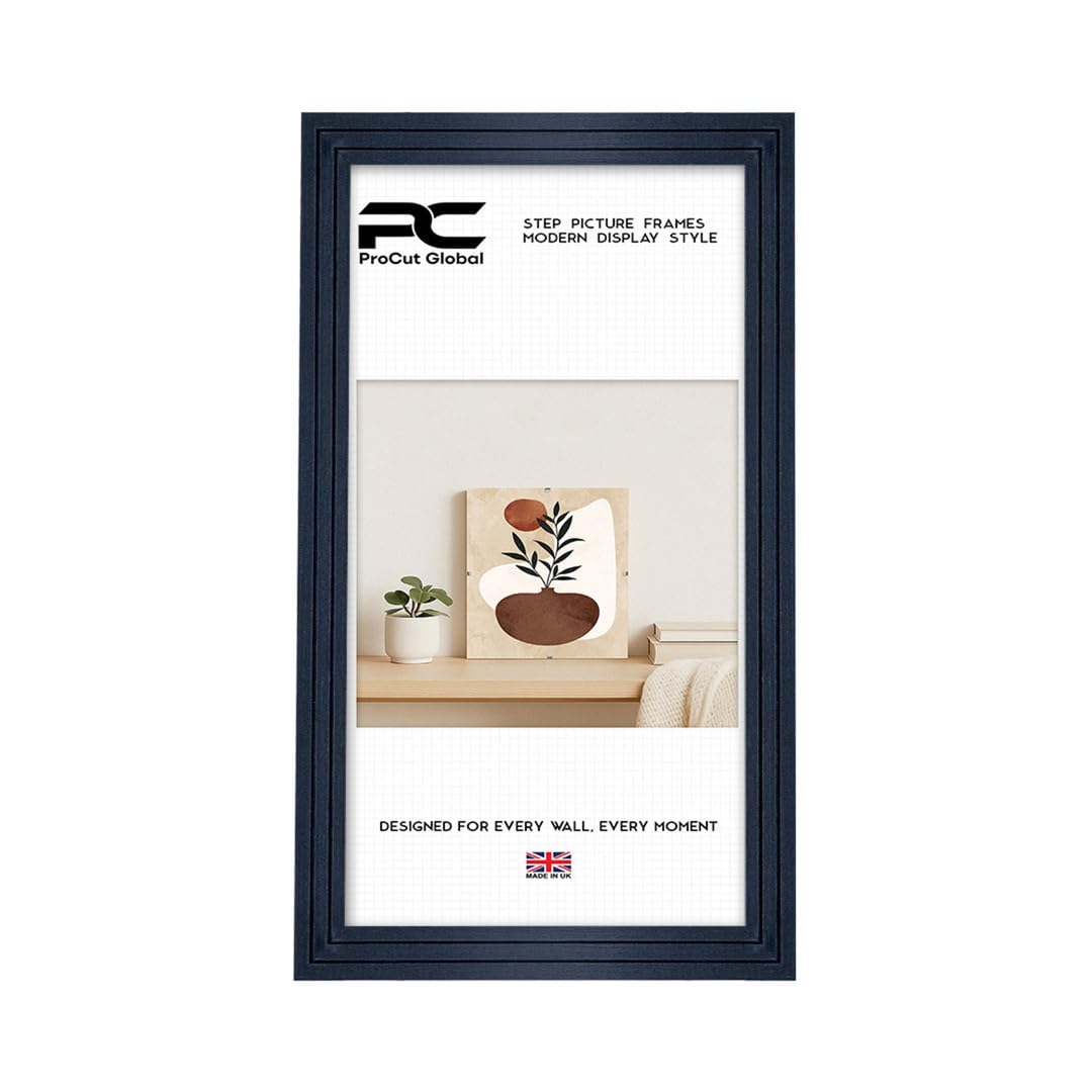 Procut Global 22x8 Black Picture Frames - Modern Step Wooden Photo Frame with Shatterproof Perspex for Wall or Tabletop - Perfect for Posters, Certificates & Prints - Sizes & Colors Available — image 1