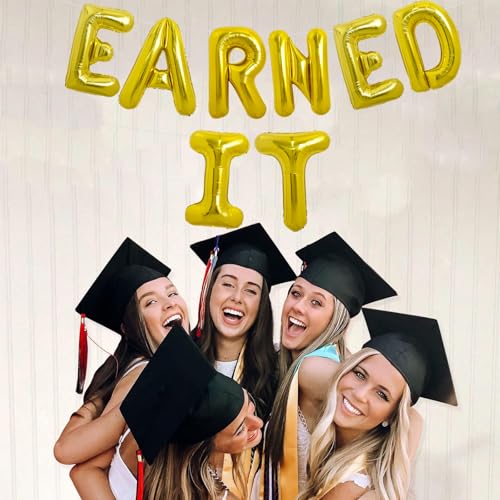 Image of TONIFUL Gold Earned It Graduation Balloon Banner 2026 Nurse Graduations Decorations,2026 Nursing Balloons Gold Earned It Nursing Balloons for Class of 2026 RN Grad Party Supplies