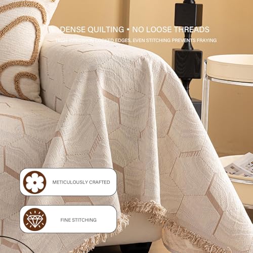Housse de canapé en chenille beige grand format 180 x 230 cm - 6