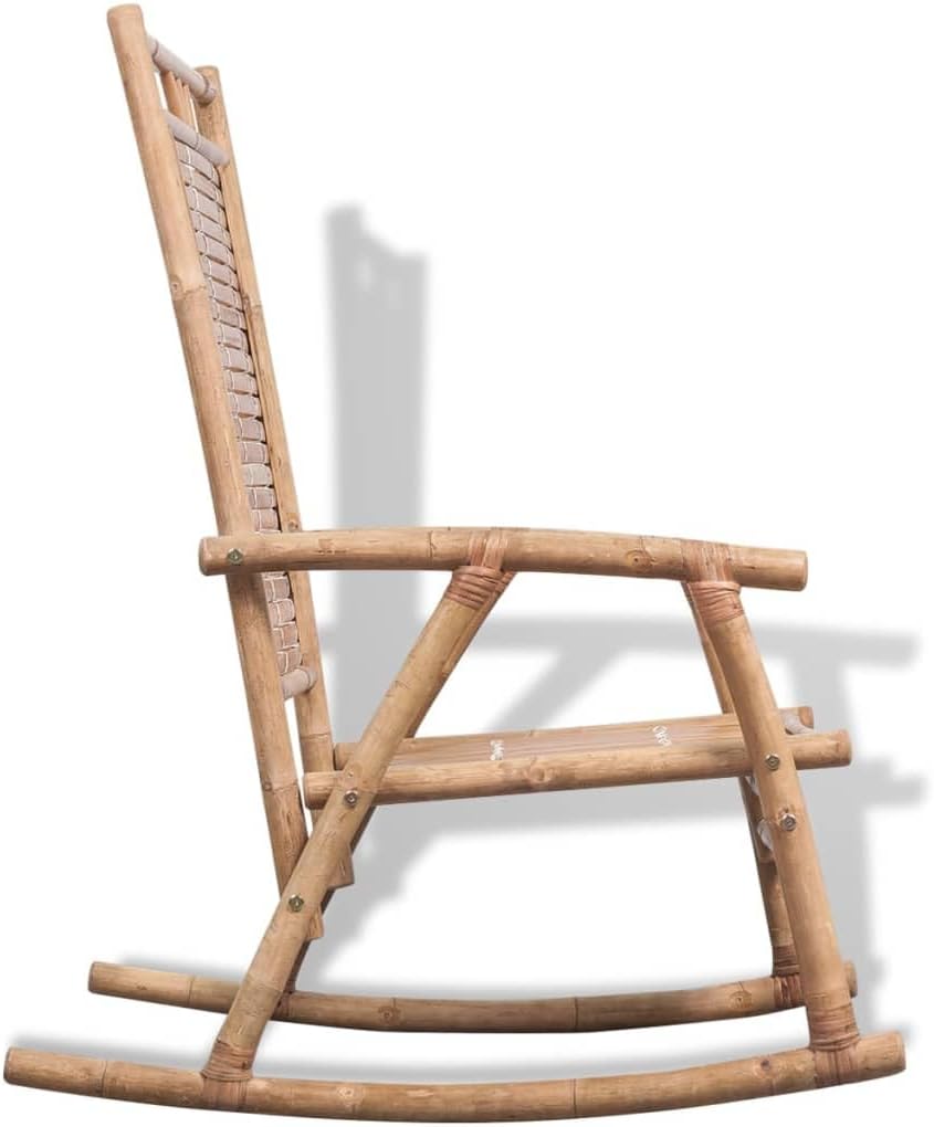 Natural Bamboo Rocking Chair with Armrests, Weatherproof Outdoor Rocker for Patio, Garden, Balcony, Indoor Outdoor Use, Comfortable Backyard Rocker, 26 x 33.9 x 41.3 in, Varnished Finish