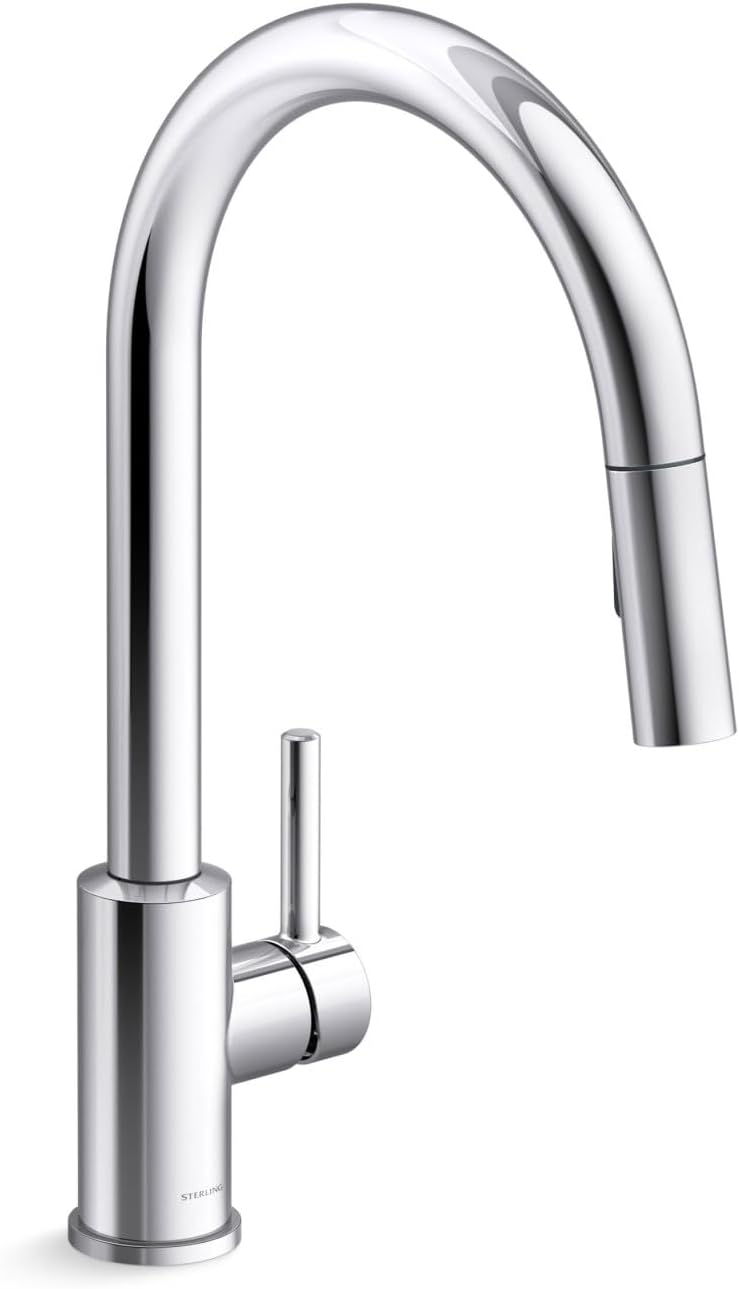 Sterling 34462-CP Traverse Pull-Down Kitchen Sink Faucet, Two-Function Sprayhead, 1.5 GPM, High Arch Spout, Temperature Memory, Premium Durable Metal, Corrosion Resistant, Polished Chrome