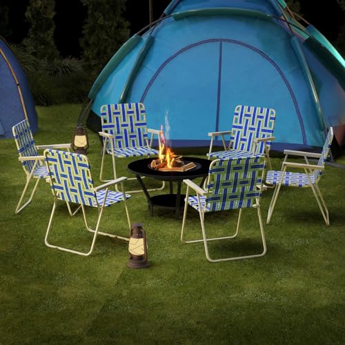 Image of Giantex 4-Pack Beach Chairs for Adults, Camping Chair with Steel Frame, Lightweight Folding Directors Chairs for Outdoor Webbing Patio, Fishing, Yard, Poolside Lawn Chairs Set of 4 (Blue)
