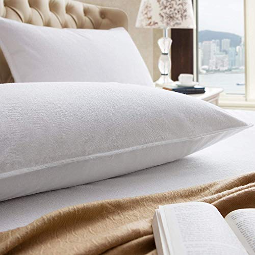 Luxury Terry Towelling Waterproof Zipped pillow protectors, Pair, White, 50 x 70 cms - Image 2