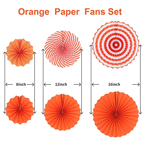 Image of LRCXL 12PCS Party Hanging Paper Fans Set, Fiesta Round Pattern Paper Garlands Decoration Party Supplies for New Year Baby Shower Birthday Wedding Graduation Events Accessories(Orange)
