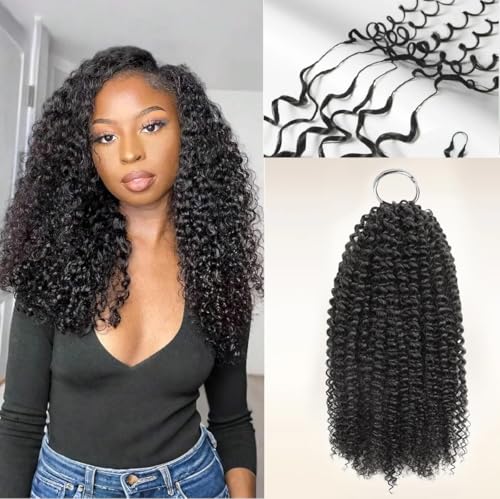 Kinky Curly Crochet Human Hair Knotless Pre-Separated Feather Human Crochet Hair For Black Women Lightweight Feather Crochet Human Hair Bundles Curly Knotless 16 Inch 50g 50 Strands (16 Inch - 50g)