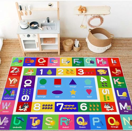 Sejiarep ABC Kids ABC Alphabet Rug - 2.7' x4' Number Alphabet Shape Fruit Learning Educational Area Rug - Large Non-Slip Kids Room Play Mat