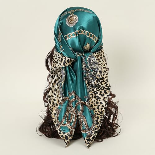 35.4× 35.4 inches leopard print flowers Large Neck Scarf For Women Square Satin Head Scarves headband Bandanas3