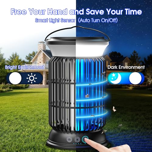 Image of Solar Bug Zapper Outdoor, 4 in 1 Outdoor Essential, 4200V Mosquito Zapper with Ambient Light, Smart Auto Mode, Solar USB Power for Camping Patio Garden Outdoor Living