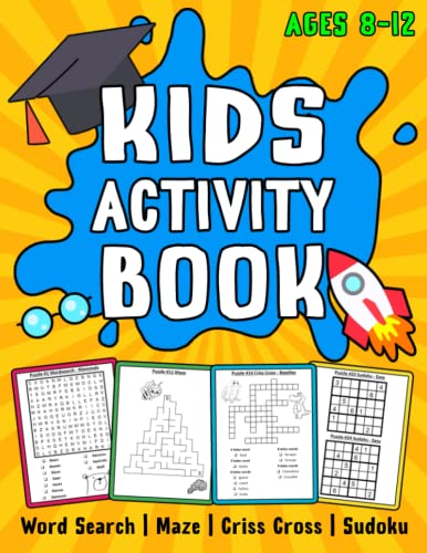 Activity Puzzle Book for Kids and Children of ages 8-12: Word Search, Maze, Criss Cross, Sudoku: Have fun learning with 46 themed puzzles, includes cute pictures for colouring image 2
