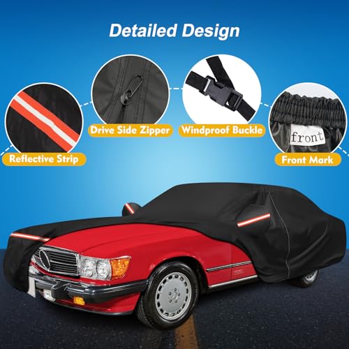 Image of QUNSUNUS Waterproof Car Cover for Mercedes Benz SL-Class 380SL 420SL 450SL 500SL 560SL 2 Door 1971-2002, All Weather Outdoor Car Covers with Zipper, Straps and Elastic Edge