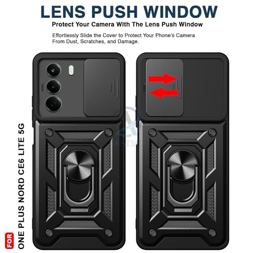 Image of AESTMO Tough Armor OnePlus Nord CE 6 Lite 5G Bumper Back Case Cover | Ring Holder & Sliding Camera Shield Cover | 360 Degree Protection Back Case Cover for OnePlus Nord CE 6 Lite 5G (Black)